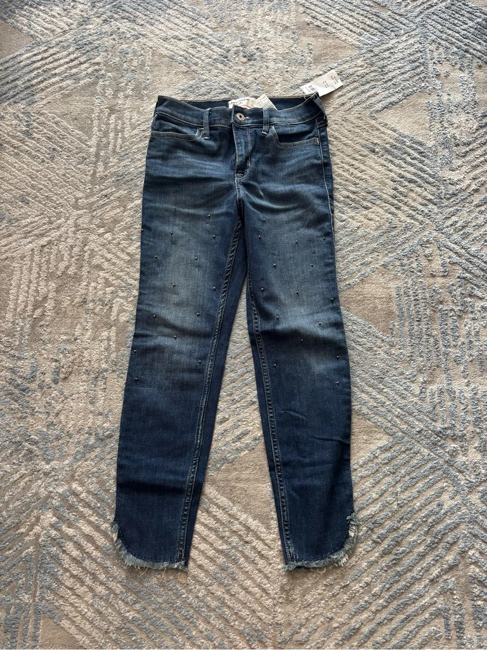 Kids Dark Blue Slim Jeans with Raw Hem